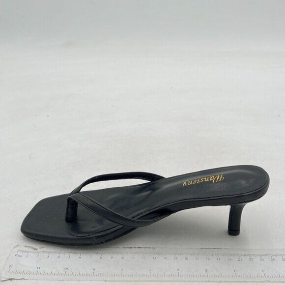 Wansseny Black Thong Open Toe Low Heel Flip Flops Slip on Mules Summer Sandals - Picture 1 of 7